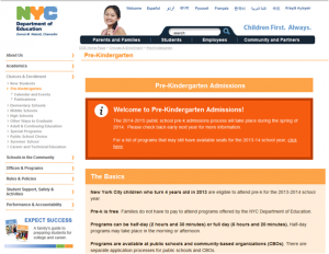 thumbnail screenshot of NYC DOE webpage for pre-k registration.  Link to pre-k registration website