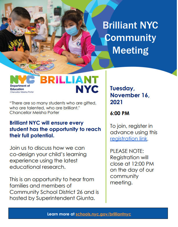 Brilliant NYC Community Meeting Tuesday, November 16, 2021 6:00pm