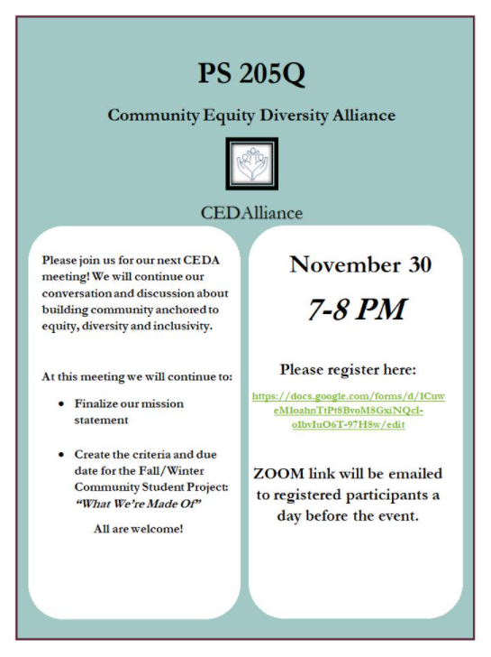 Community Equity Diversity Alliance November 30th 7pm-8pm