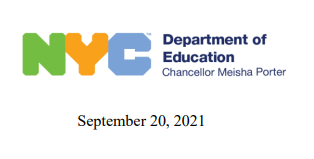 link to letter to families from NYC DOE Chancellor Meisha Porter 9-20-21