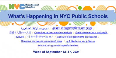 image of what's happening in NYC public schools week of sept 13-17 2021. link to pdf
