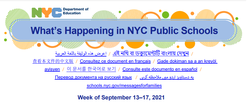 image of what's happening in NYC public schools week of sept 13-17 2021. link to pdf