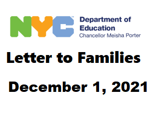 December 1, 2021 Letter to Families