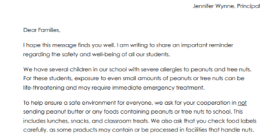 allergy letter